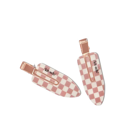 Recycled Plastic XL Creaseless Clips 2pc Set - Terracotta Checker