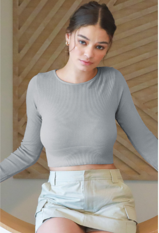 Ribbed LS Crew Neck Crop Top