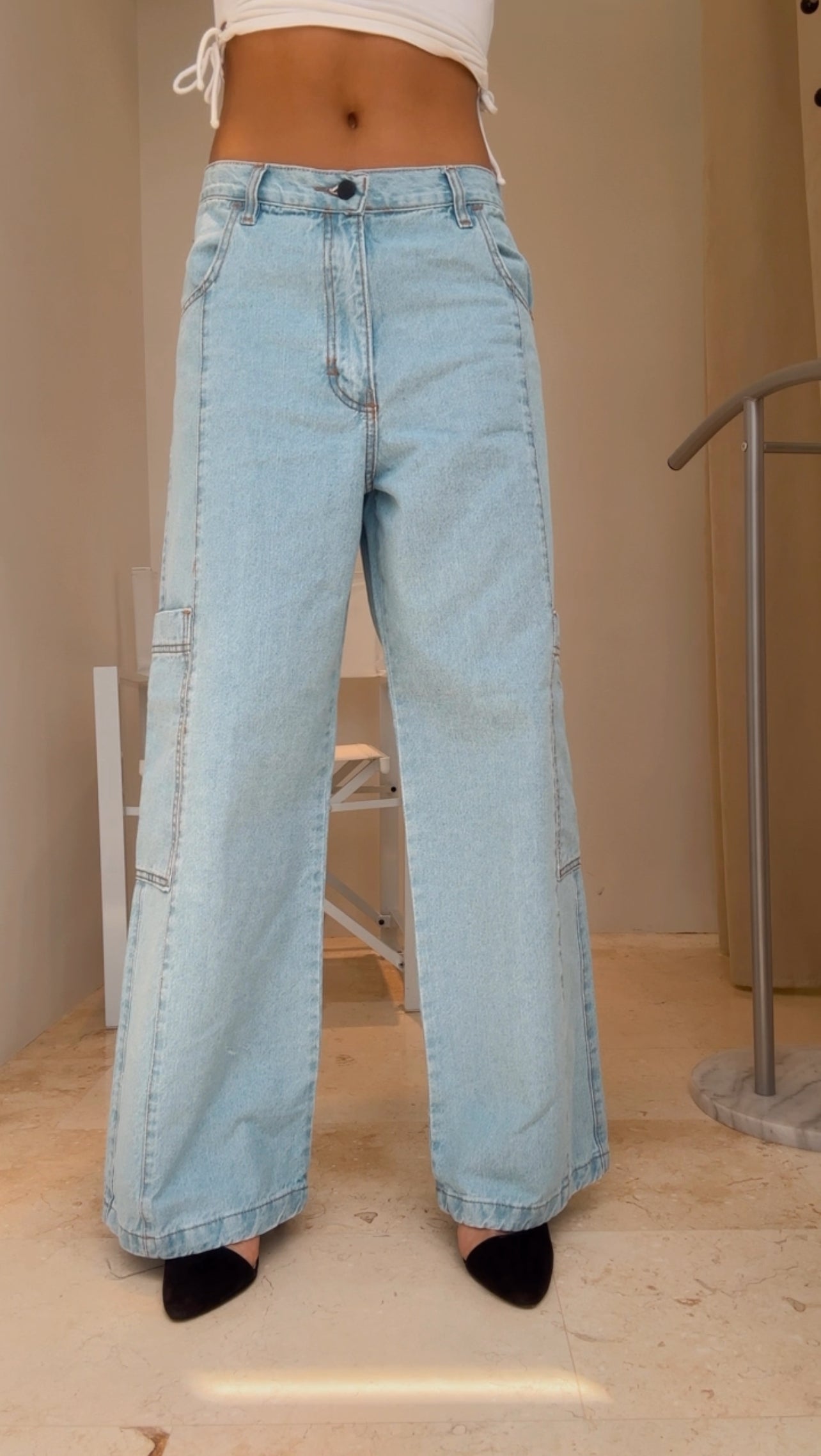 Low Rise Cargo Denim Jean