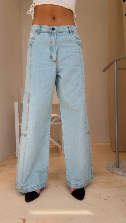 Low Rise Cargo Denim Jean