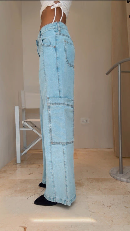 Low Rise Cargo Denim Jean