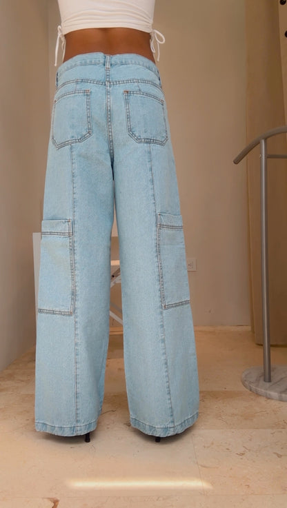 Low Rise Cargo Denim Jean